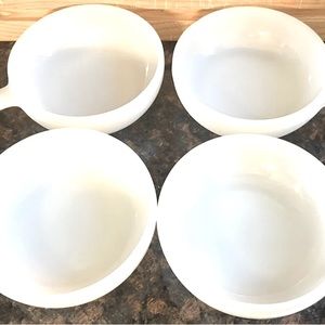 4 Vintage Glasbake Soup Chili Bowls with Handle White Milk Glass 11 oz J2663